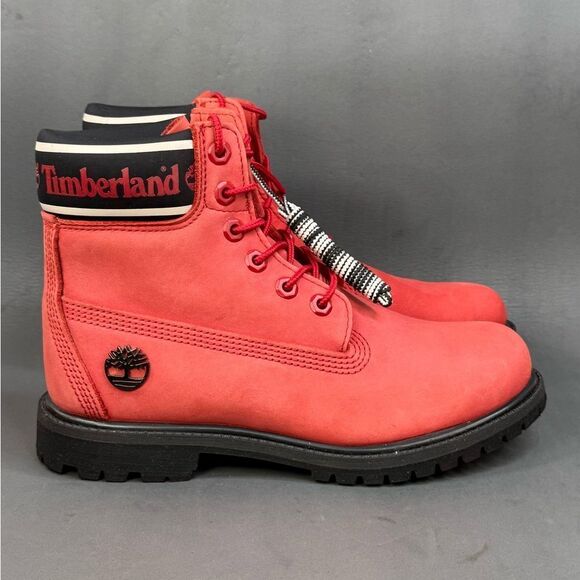 Timberland Women's RED NUBUCK BOOT Premium 6" Waterproof Boot 7.5 - Picture 1 of 8
